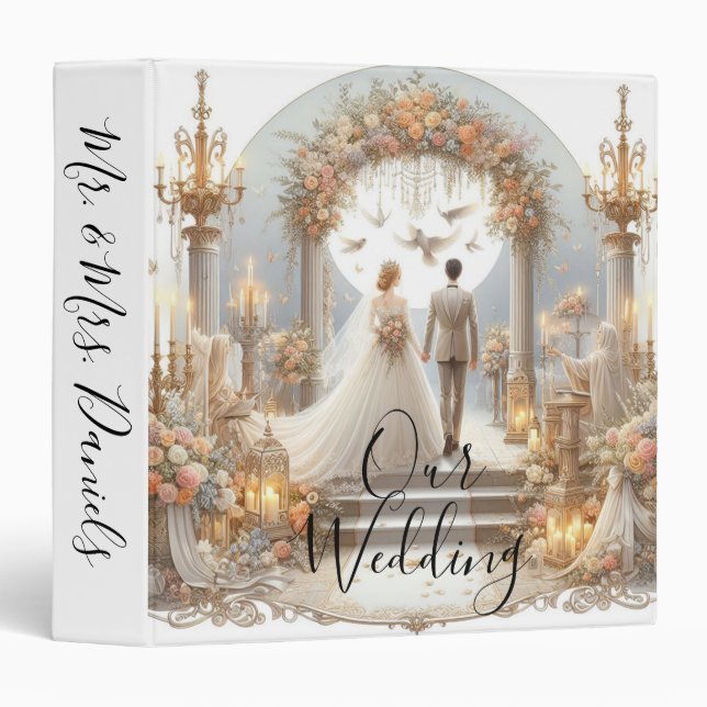 Elegant Floral Wedding  3 Ring Binder (Front/Spine)