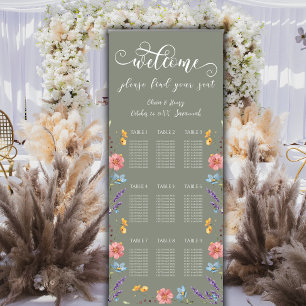 Elegant Floral Wedding 9 Tables Seating Chart Retractable Banner
