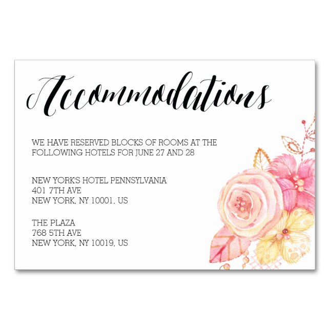 Elegant Floral Wedding Accommodation Cards (Front)
