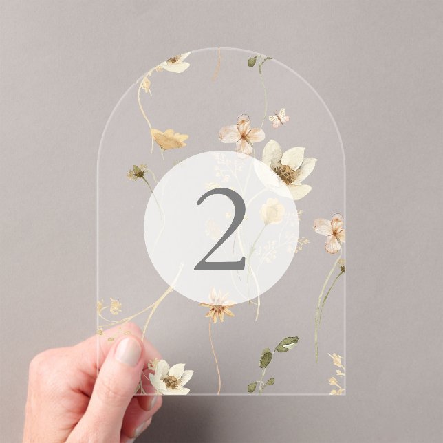 Elegant Floral Wedding Acrylic Arch Table Number (Insitu (Handheld))