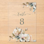 Elegant Floral Wedding Acrylic Clear Table Number<br><div class="desc">Elegant Boho Vintage Floral Wedding Table Number features a beautiful bouquet of vintage wildflowers in blush,  ivory,  cream,  sage and gold.</div>