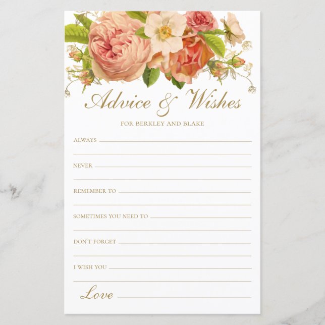 Elegant Floral Wedding Advice and Wishes (Front)