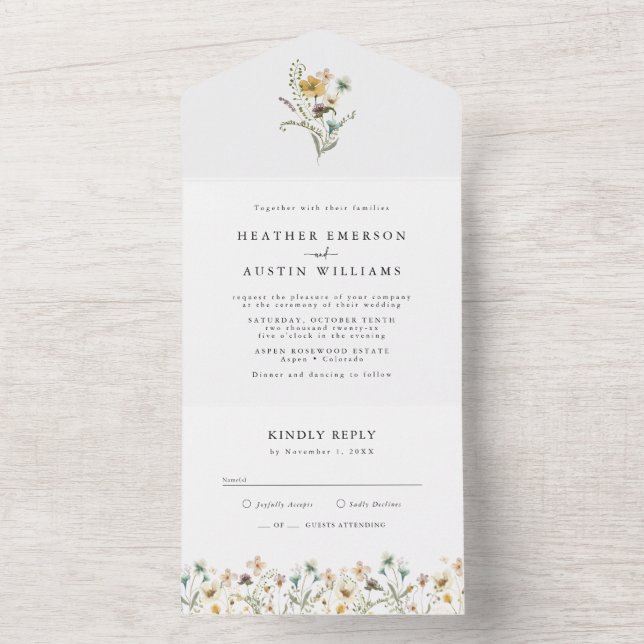 Elegant Floral Wedding All in One Invitation (Inside)