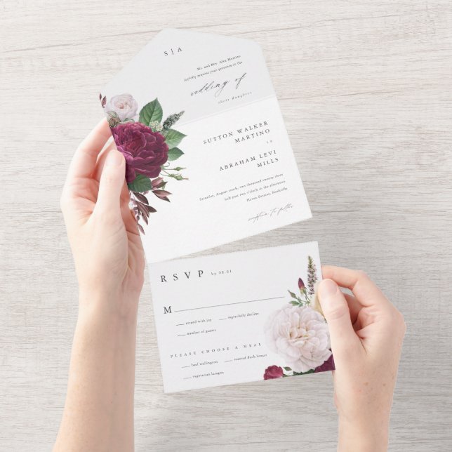 Elegant Floral Wedding All In One Invitation (Tearaway)