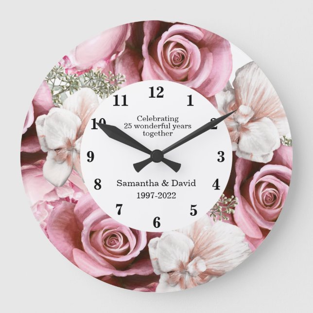 Elegant Floral Wedding Anniversary  Gift   Large Clock (Front)