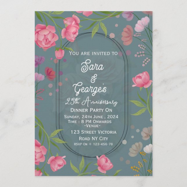 Elegant Floral Wedding Anniversary Invitations  (Front)