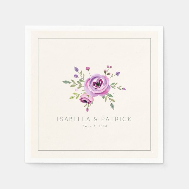Elegant Floral Wedding Announcement Napkins (Front)