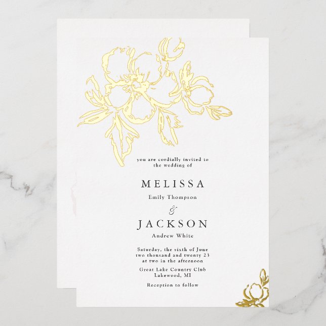 Elegant Floral Wedding blooms Foil Invitation (Front/Back)