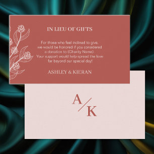 Elegant Floral Wedding Boho In Lieu of Gifts , Enclosure Card
