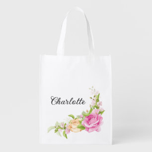 Elegant Floral Wedding Bridesmaid Name Tote Bag