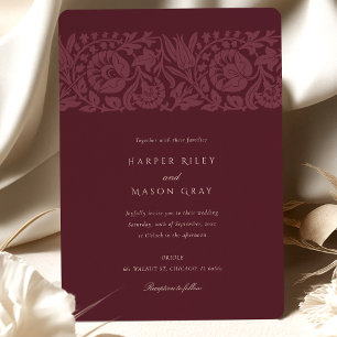 Elegant Floral Wedding Burgundy Invitation