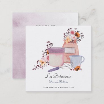 Elegant Floral Wedding Cake Makers Bakery Baking Square Business Card