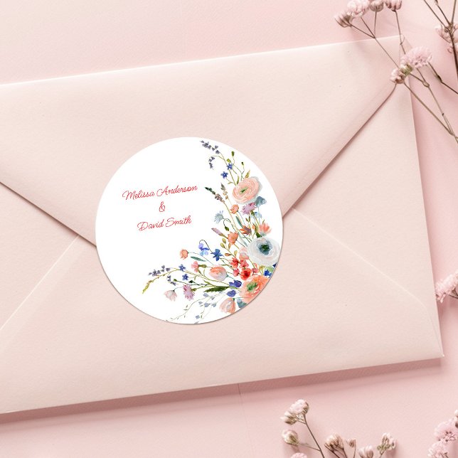 Elegant Floral Wedding Classic Round Sticker (Creator Uploaded)