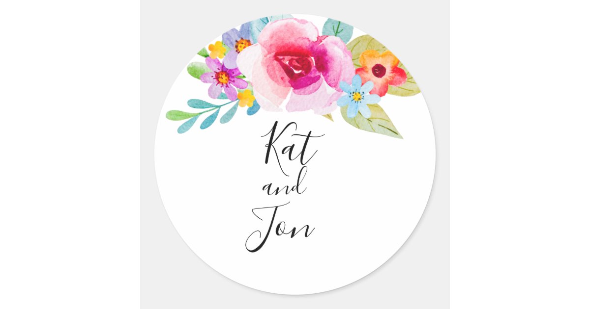 Elegant Floral Wedding Classic Round Sticker | Zazzle
