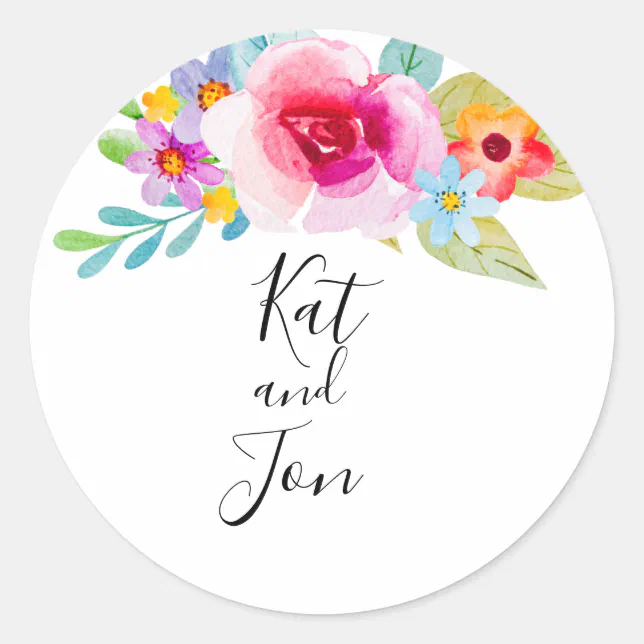 Elegant Floral Wedding Classic Round Sticker | Zazzle