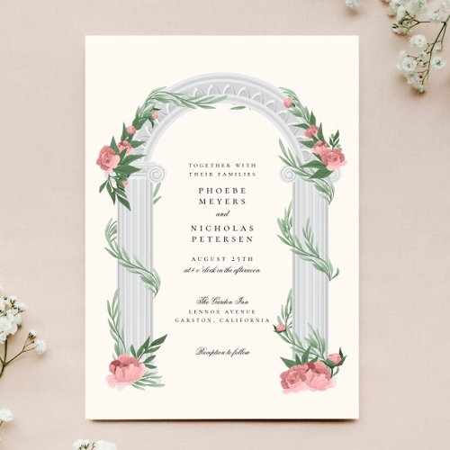 Elegant Floral Wedding Column Garden Wedding Invitation