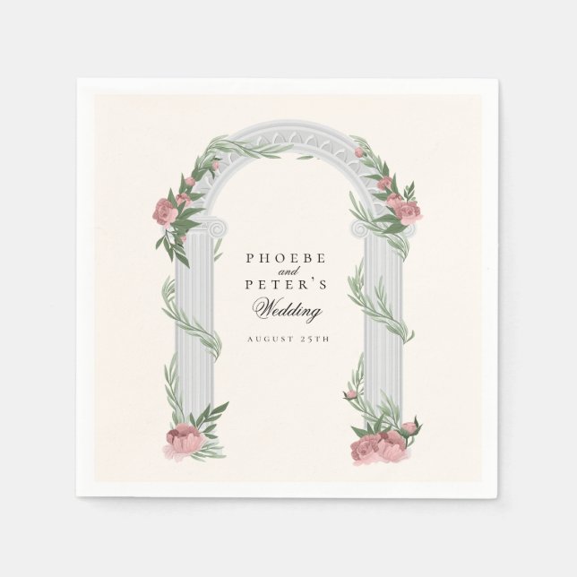 Elegant Floral Wedding Column Garden Wedding Napkins (Front)