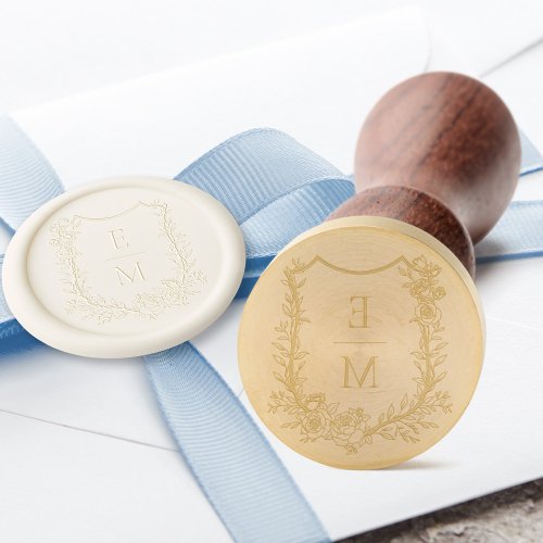 Elegant Floral Wedding Crest Monogram Wax Seal Stamp