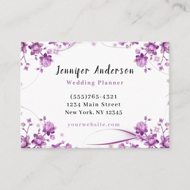Elegant Floral Wedding Event Planner Service Business Card (Front)