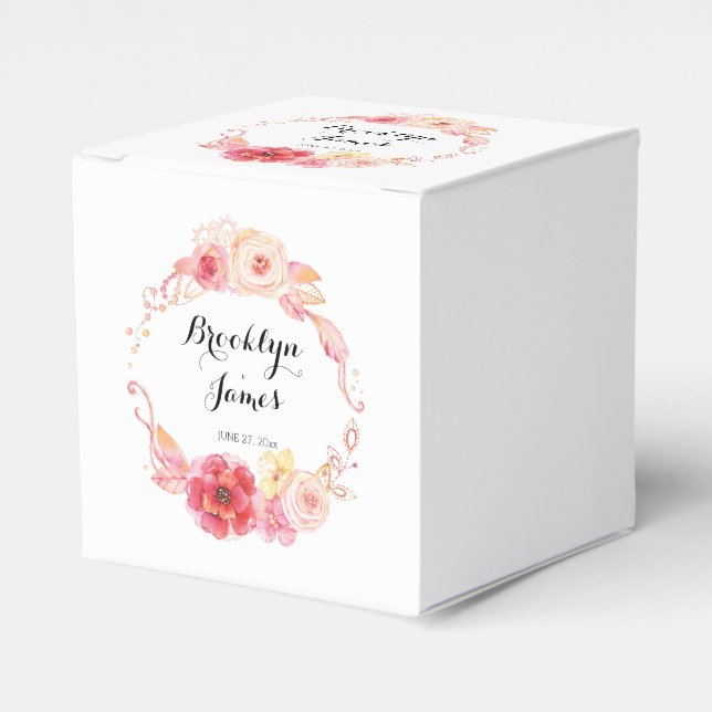 Elegant Floral Wedding Favor Boxes With Wreath (Front Side)