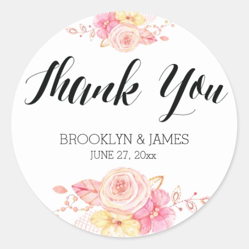 Elegant Floral Wedding Favor Stickers Round Pearls