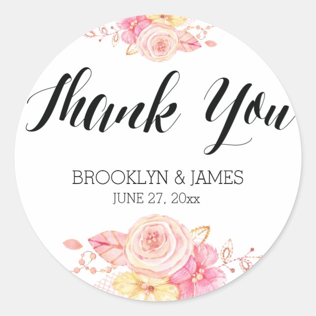 Elegant Floral Wedding Favor Stickers Round Pearls (Front)