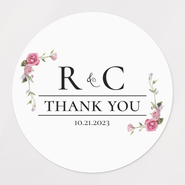 Elegant Floral Wedding Favor Thank You Sticker (Design 1)