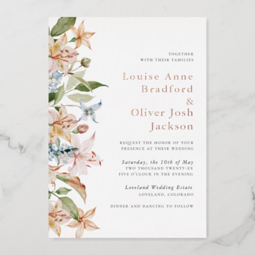 Elegant Floral Wedding Foil Invitation