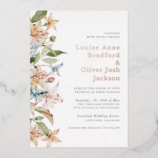 Elegant Floral Wedding Foil Invitation (Front)