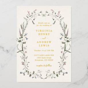 Elegant Floral Wedding Foil Invitation
