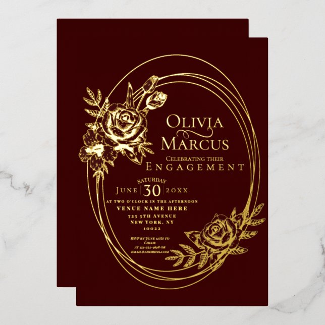 Elegant Floral Wedding  Foil Invitation (Front/Back)