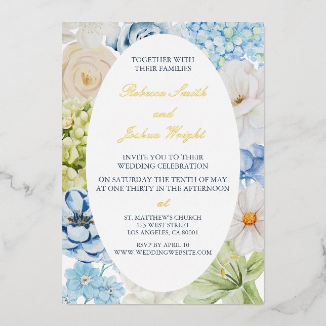 Elegant Floral Wedding Foil Invitation (Front)