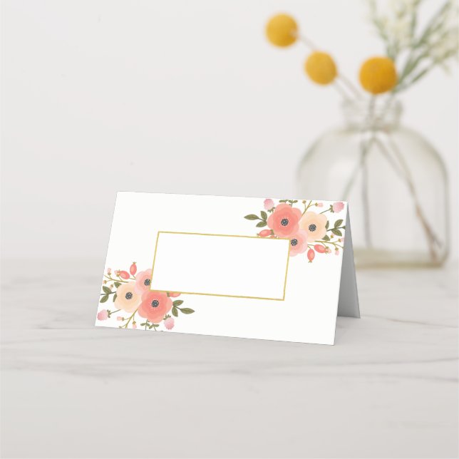 Elegant Floral Wedding Folded Place Cards (Front)