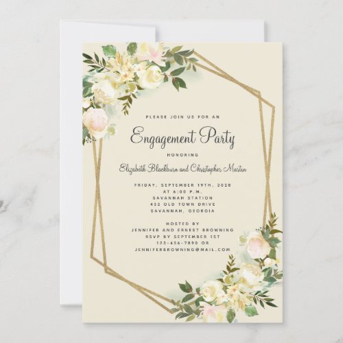 Elegant Floral Wedding Gold Engagement Party Invitation