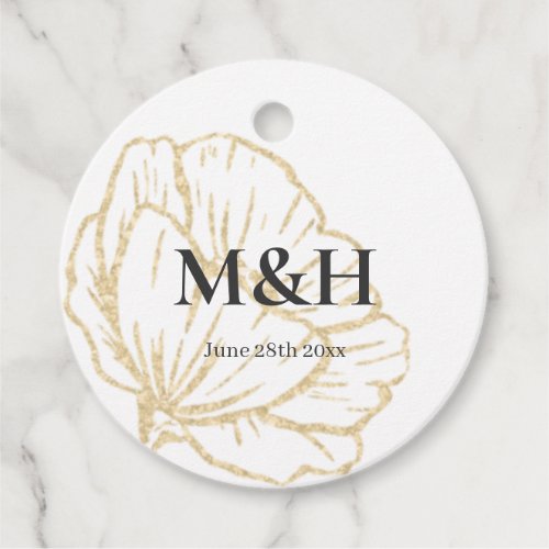 Elegant Floral Wedding Gold Flowers Monogram Favor Tags