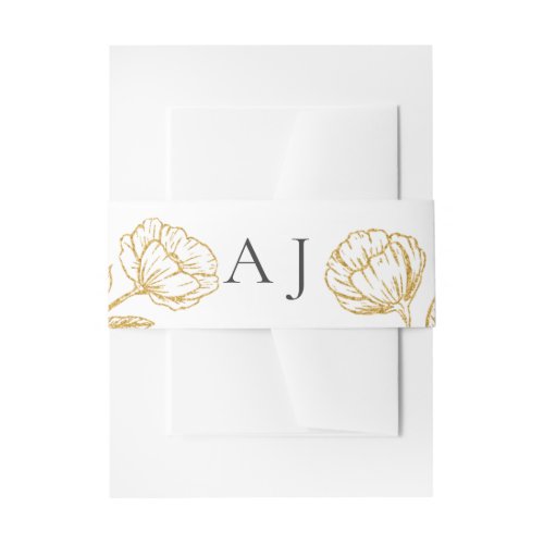 Elegant Floral Wedding Gold Flowers Monogram Invitation Belly Band