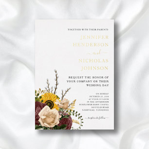 Elegant Floral Wedding Gold Foil Invitation