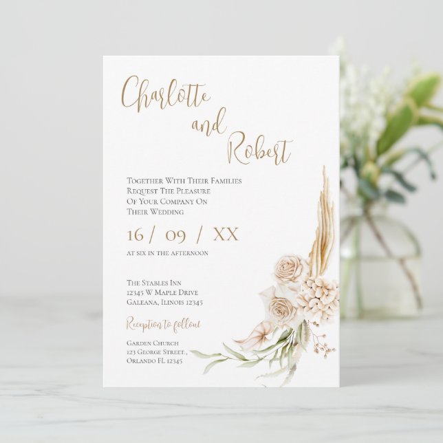 Elegant Floral Wedding Invitation (Standing Front)