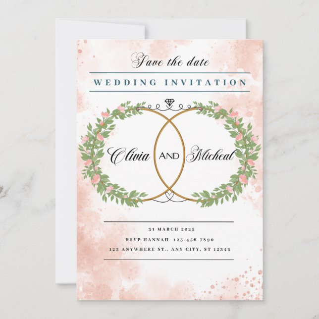 Elegant Floral Wedding Invitation  (Front)