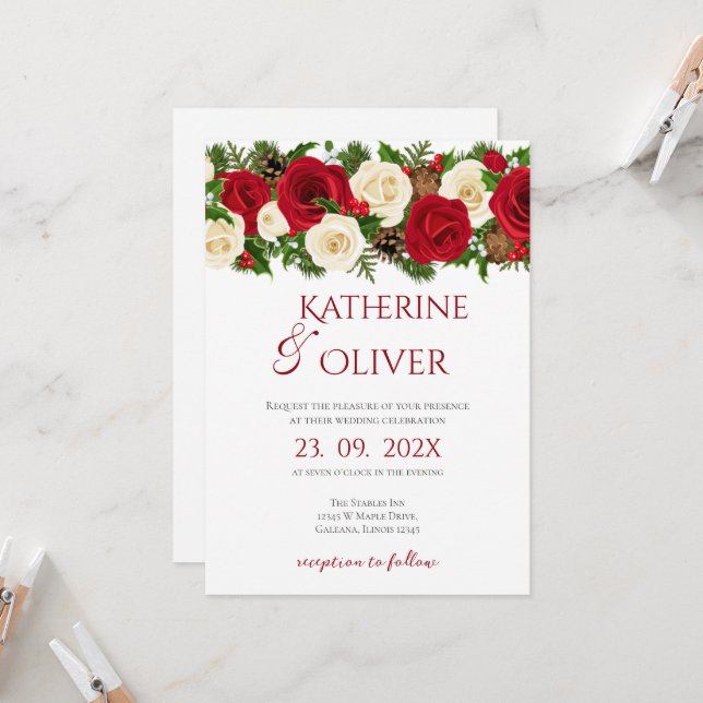 Elegant Floral Wedding Invitation (Front/Back In Situ)