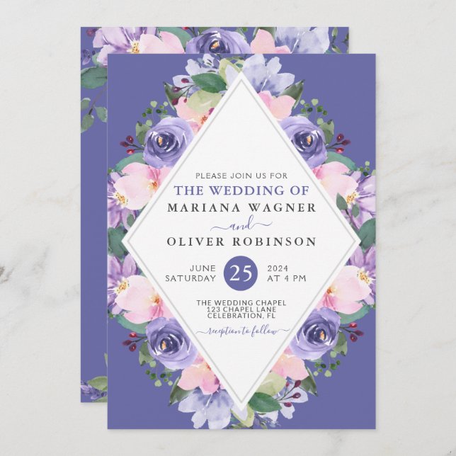 Elegant Floral Wedding Invitation (Front/Back)