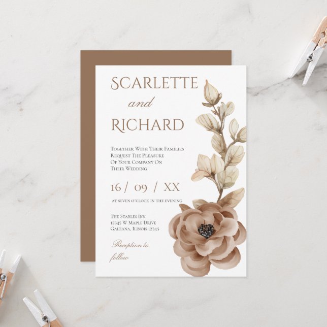 Elegant Floral Wedding Invitation (Front/Back In Situ)