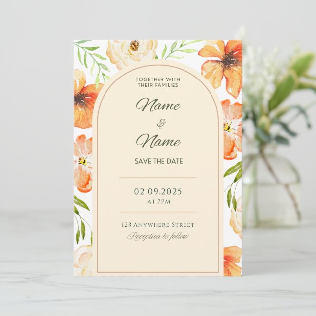 Elegant floral wedding invitation (Standing Front)