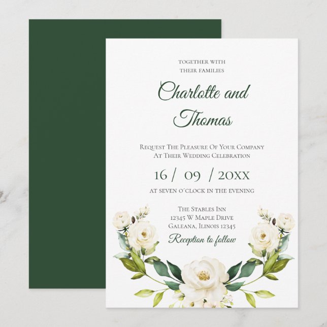 Elegant Floral Wedding Invitation (Front/Back)