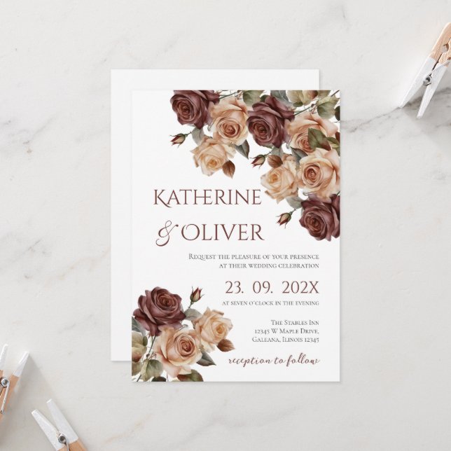 Elegant Floral Wedding Invitation (Front/Back In Situ)