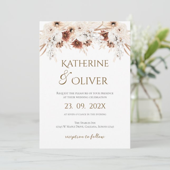 Elegant Floral Wedding Invitation (Standing Front)