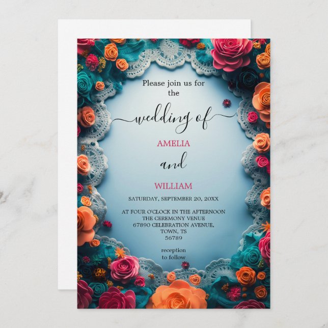 Elegant Floral Wedding Invitation (Front/Back)