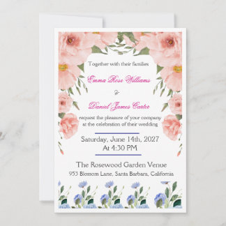 Elegant Floral Wedding Invitation | Blush Pink