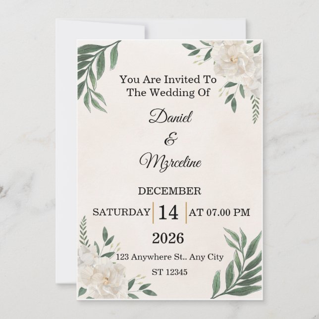 Elegant Floral Wedding Invitation   Card  (Front)
