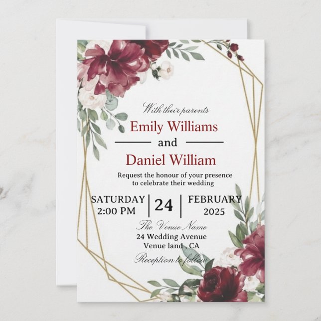 Elegant Floral Wedding Invitation Card (Front)